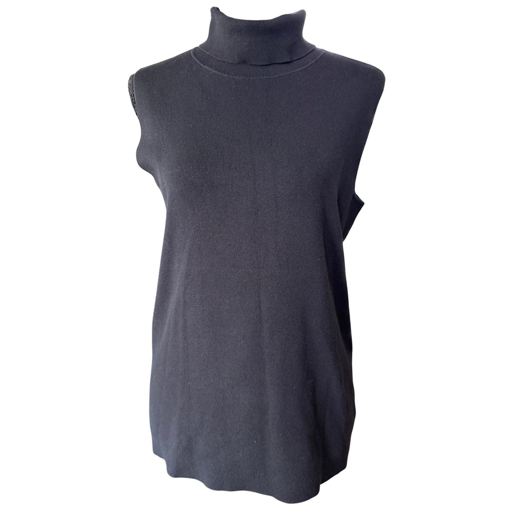 Talbots Black Sleeveless Turtleneck Mock Neck Blouse‎ Shell Cotton Modal Size M